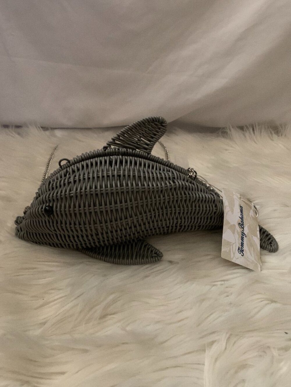 TOMMY BAHAMA Wicker Dolphin Crossbody Bag in Grey